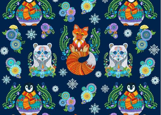 Large Animals Navy Panel 77612 - Click Image to Close