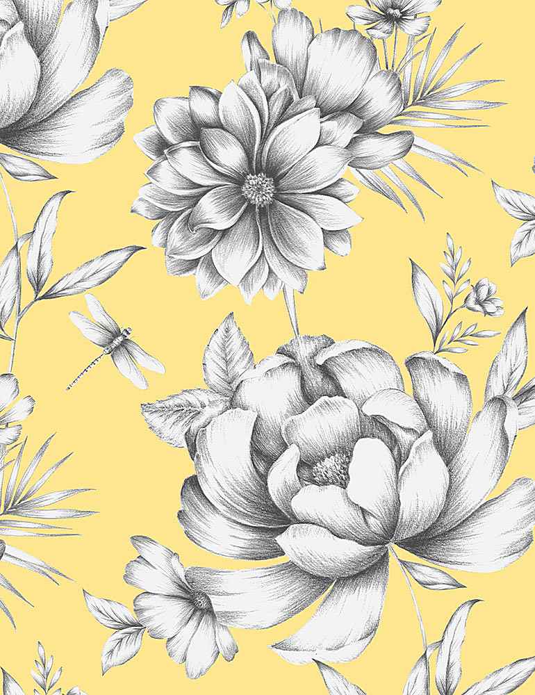 Fleur Buttercup Large Florals Yellow - Click Image to Close